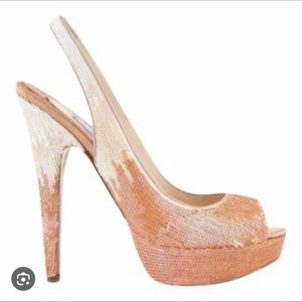 PRADA Heels Ombré Pink Beige Sequinned Leather Womens Shoes Open Toe Size 36.5